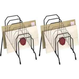 Incline Desk Mail Organizer, Mail Sorter Letter Organizer Rack with 6-Section Vertical Compartments for Letters, Postcards, Brochures, Mail Holder for Office, Home, School (2 Pack)