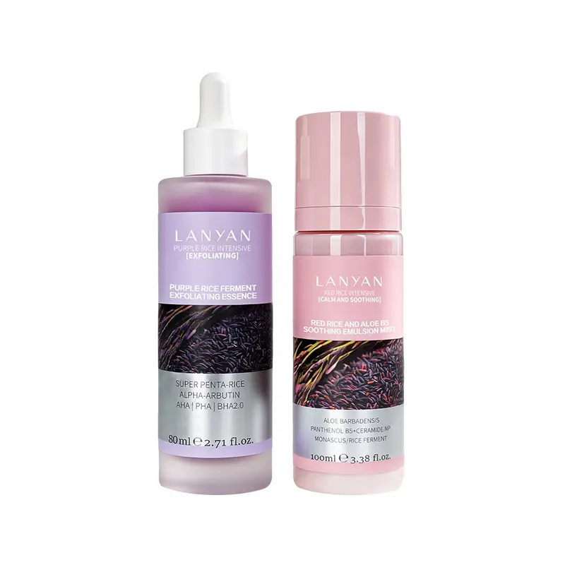 LANYAN Exfoliating Revitalizing Duo, Purple Rice & Hyaluronic Acid Skincare Set to Smooth Skin, Reduce Blackheads & Soothe Redness, Gentle Exfoliator & Dewy Face Mist, 80ml + 100ml, Moisturizer, Lotion, Glow Up, Radiant Skin, Unisex, Moisturizing, Hydrate
