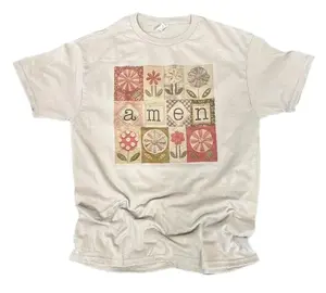 Vintage Amen Patchwork Quilt on Silver T-Shirt