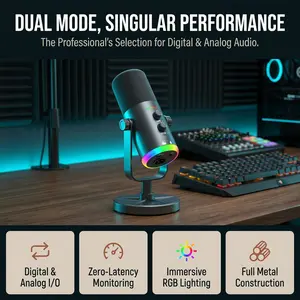 YU7 Complete Podcast Microphone Bundle - Wired RGB Dynamic Mic with Headphones for TikTok Streaming, Singing & Video