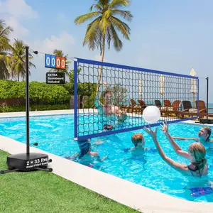 Slendor Pool Volleyball Net with Scoreboard, Adjustable Height (4-7.5 FT) Width (15-32 FT), Portable Tennis Net with Water Base, LED for Indoor Outdoor