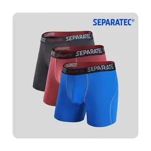 Separatec Men's Ball-Support Dual Pouch Boxer Briefs - Polyamide-Spandex Fabric, Long Leg, Quick Dry, Regular Fit, Activewear for Outdoor & Daily Use, All Seasons, 3 Pack