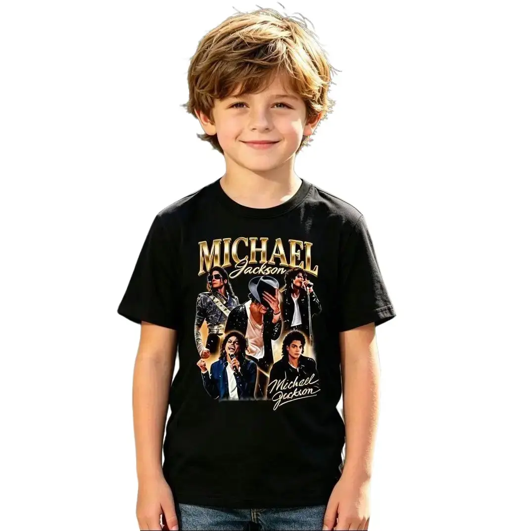 Kids' Vintage King of Pop Graphic Tee, Regular Fit Soft Cotton Shirt for Boys & Girls, Retro Music Fan Holiday Gift, Kids Clothing Girls