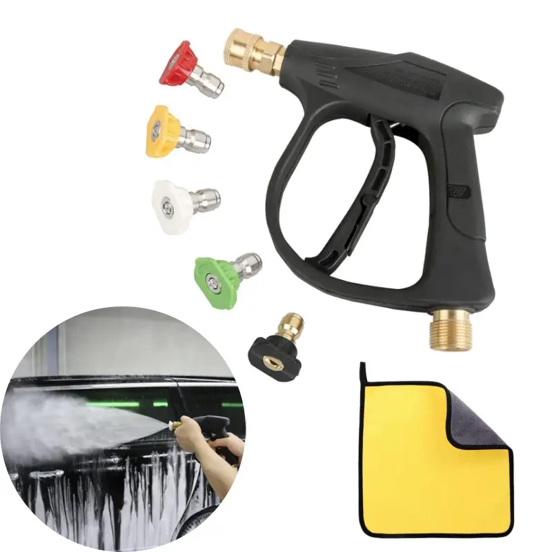 7-Pcs High-Pressure Cleaning Machine Accessory Set - 1 Spray Gun, 5 Nozzles, 1 Ultra-Fine Fiber Towel, Other Accessories - Enhance Cleaning Effectiveness, Practical Choice for Regular Automobiles, Trucks Cleaning Tasks