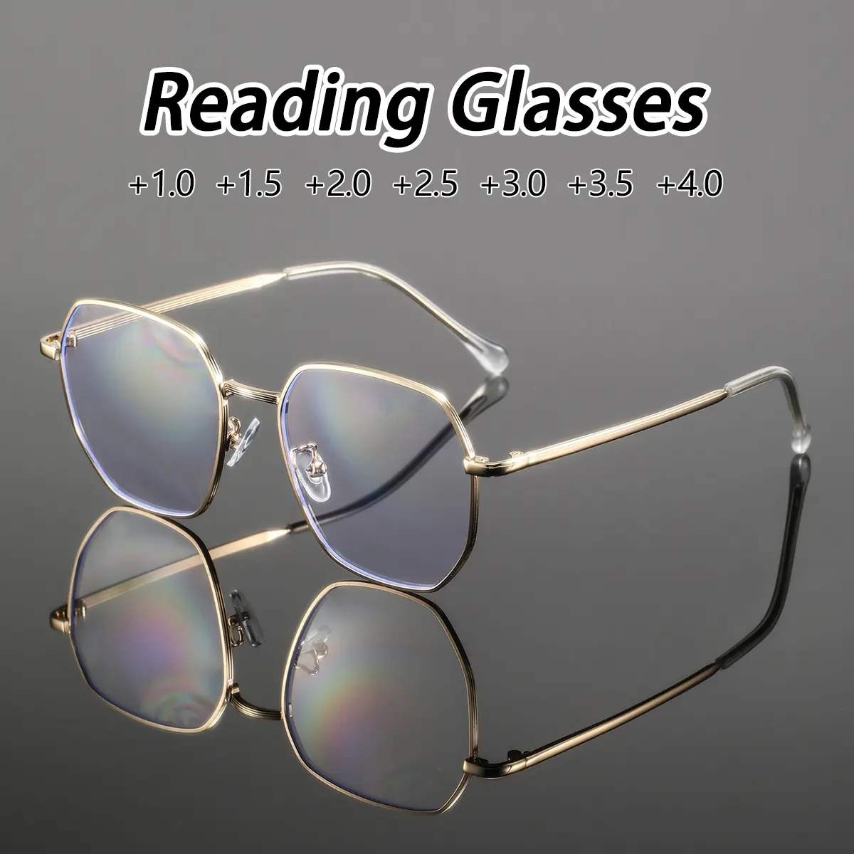 Men's Metal Geometric Multifaceted Frame Reading Glasses, Compact Simple Luxurious Lightweight Fashion Eyewear for Daily Commute, High Quality Eyewear