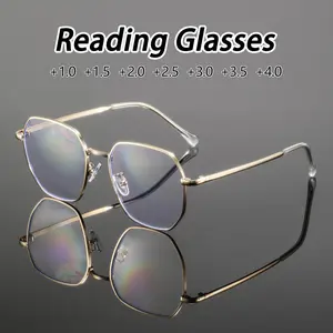 Men's Metal Geometric Multifaceted Frame Reading Glasses, Compact Simple Luxurious Lightweight Fashion Eyewear for Daily Commute, High Quality Eyewear