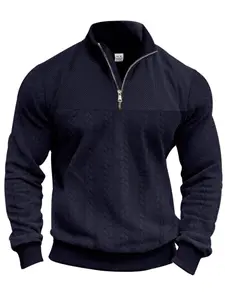 Men's Regular Fit Zipper Stand Collar Sweatshirt, Casual Long Sleeve Pullover for Fall & Winter, Men's Clothes for Daily Wear