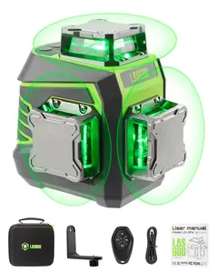 LG-3Dx Laser Level Self-Leveling 3x360°, LG-3DM Laser Line with Vertical and Horizontal for Picture Hanging and Construction, Magnetic Rotating Stand and Portable Case Included, Green Power Tripod simple installation