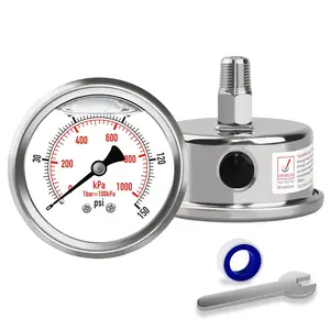 Full Stainless Steel  Gauge,2.5 Inch Dial, Full 304 Stainless Steel, 150Psi/1000Kpa Range,  Mount, 1/4" NPT, Glycerin Filled Water  Gauge for Water,Air, Industry