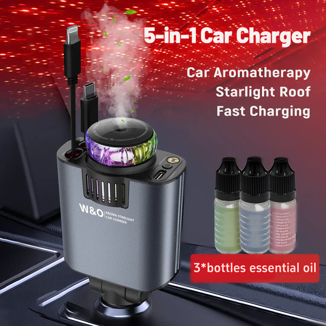 【TikTokShopSpringGlowUp】5 in 1 Retractable Car Charger, Fast Charging Adapter with Lightning Cable&Dual Charge Port Compatible with iPhone 17/16/15/14/13 Pro Max Plus/iPad/AirPods