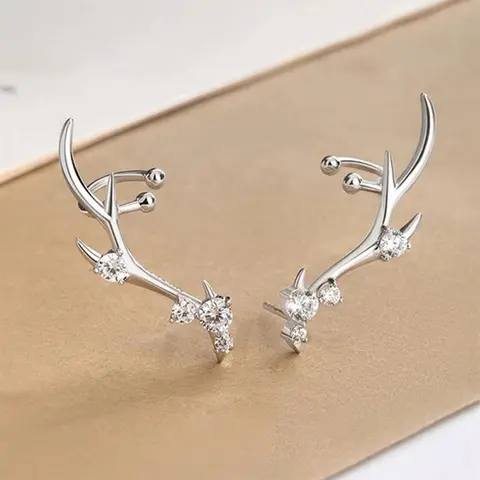 Fashionable Antler Design Stud Earrings, Elegant Rhinestone Decorated Bling Stud Earrings for Women, Trendy All-match & Exquisite Jewelry for Birthday Gift, Versatile Earrings, Chic Gorgeous Jewelry, Ear Studs, Good Earrings