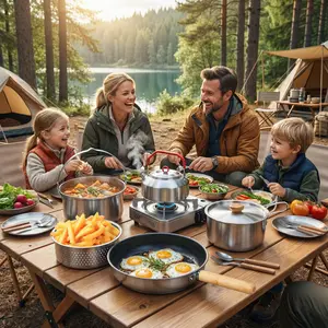 Ubesgoo Camping Cookware Set, Lightweight Stainless Steel Nesting Cooking Mess Kit with Carrying Bag for 4-6 Campfire Cooking,Camp Kitchen, Outdoor