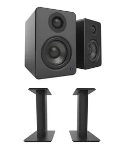 Kanto YU2 PC Gaming Desktop Speakers | 3" Composite Drivers | 3/4" Silk Dome Tweeter | Class D Amplifier | Pair | Matte Black with a Kanto SP9 9" Fixed-Height Desktop Stands - Black (Pair) (2022)