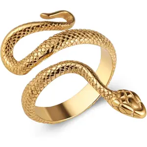 Gold Snake Ring for Women Gothic Jewelry   Personality Stainless Steel Ring for Men fashion pendant necklace