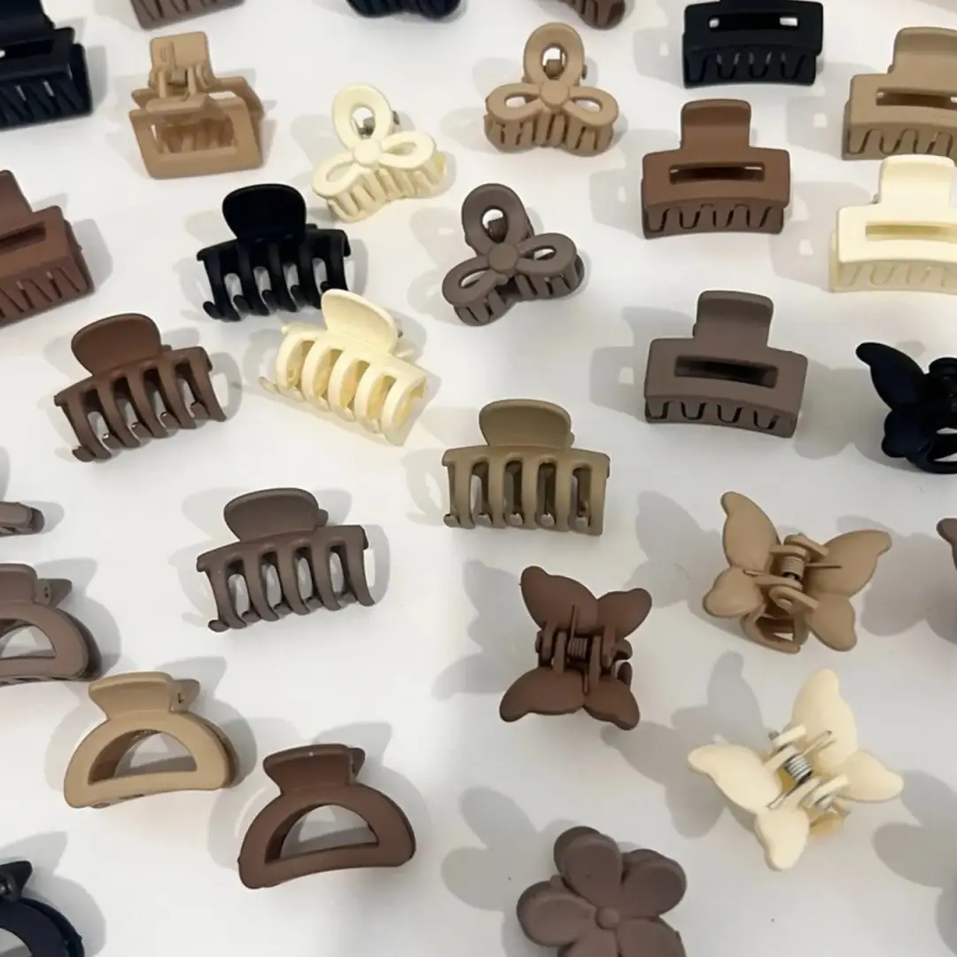 Women's 20-Piece Matte Brown Mini Bangs Hair Styling Clips Set - Flat Clips, Variety Shapes, Minimalist Princess Decor for Autumn Winter Holiday Wear Outfits