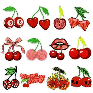 12 Cherry Iron-On/Sew-On Patches Adorable Pink Sweetheart Embroidered Applique Fun Decorative Accents for Clothing, Hats, Bags, Dresses, Shirts, and Jeans