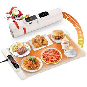Warming Mat Electric Tray: Adjustable  Heating Pad with 5 Temperature Settings 4 Timer Function Portable Roll Up Hot Plate for Buffets Party Gatherings Kitchen Warmer Countertop Holiday