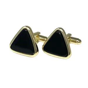 MENDEPOT Triangle Gold Tone Base Onyx Cufflinks Men Gift For Father Husband