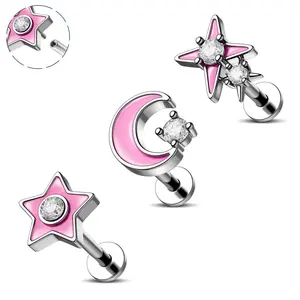 Oufer 16G 3PCS Internally Threaded Pink Helix Stud Set
