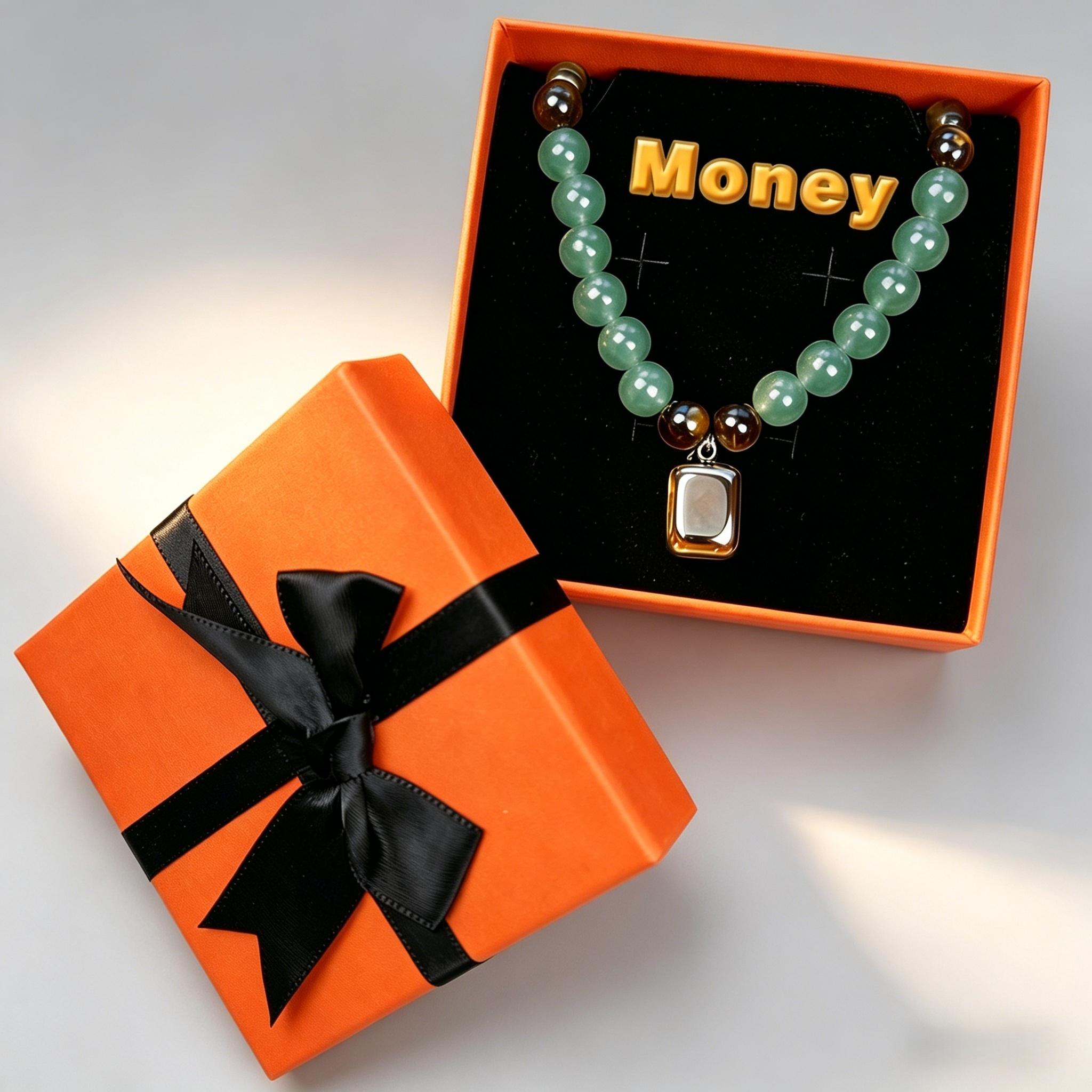 Money Attraction Necklace Set with Green Aventurine & Tiger Eye Pendant Healing Crystal Stone ,Matching Bracelet Wealth Abundance Crystal Jewelry Gift for Men Women