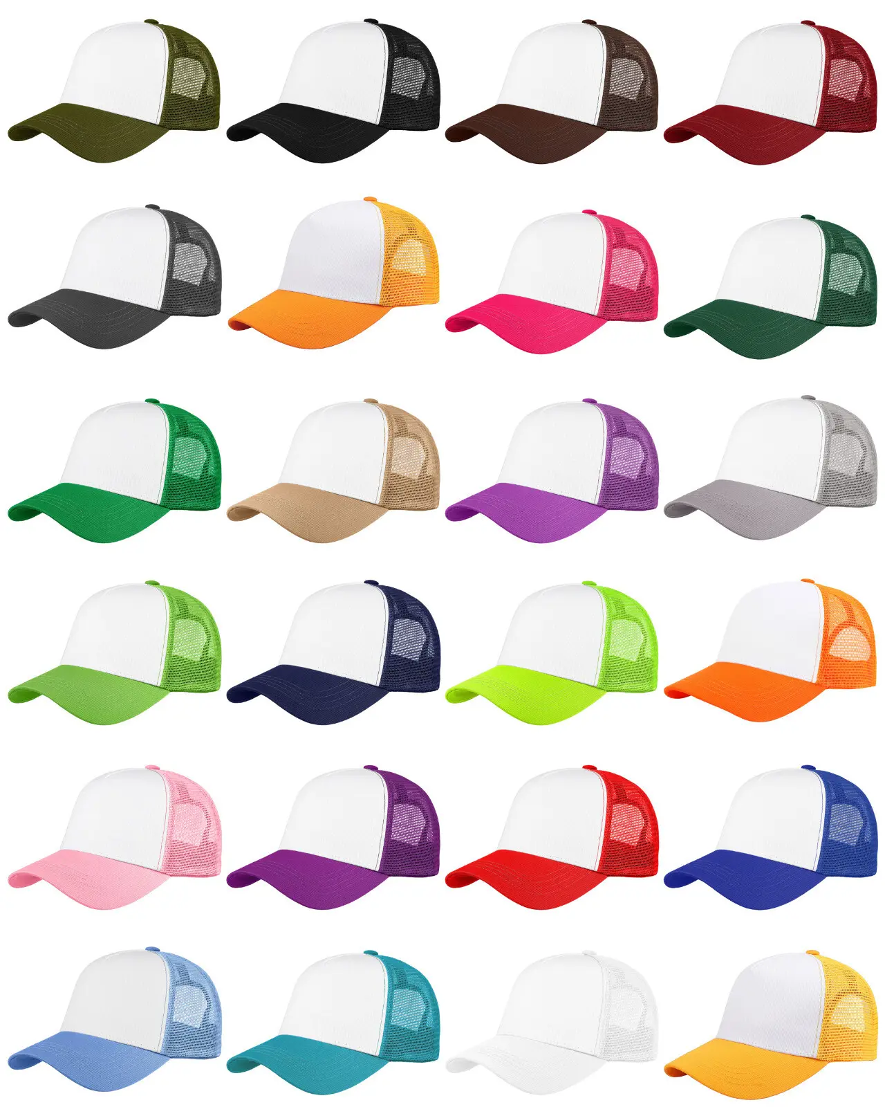Falari 5-Panel Mesh Baseball Cap, Trucker Hat, Structured Plain Design, Cotton, Adjustable Size
