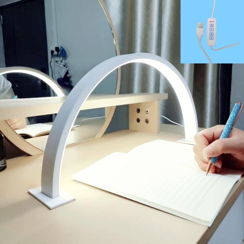 1pc Nordic Style Half-Moon LED Reading Lamp, 3 Color Adjustable Dimmable, Eye-Care Soft Light, USB Powered Plug-And-Play, for Reading Office Manicure Bedroom, Desk Lamp