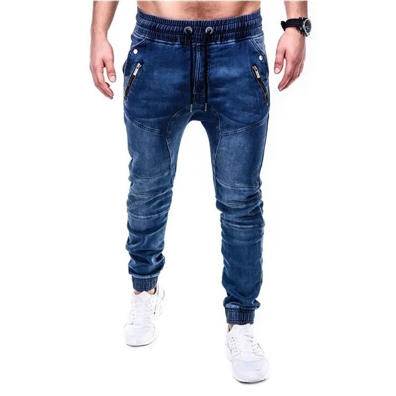 Men's Denim Jogger Pants, Casual Streetwear Washed Jeans with Pockets, Drawstring Waist, and Elastic Cuffs, Menswear, Denim Men's Jeans, Plain, Multi-Size
