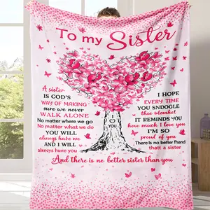 Countdown Sale!To My Sister Flannel Blanket soft warm cozy throw with pink heart tree and butterfly print perfect for relaxation napping and decor ideal gift for birthdays anniversaries or travel A warm nap blanket Suitable for all four seasons
