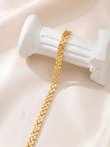 1PC 18k Gold Plated Paperclip Chain Bracelet, Elegant Rectangular Link, Minimalist Shiny, Perfect for Daily Wear