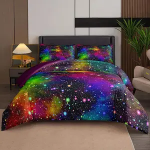 Colorful Starry Sky Pattern Bedding Set, 1 Set Including 1 Count Comforter & 1/2 Counts Pillowcases without Filler, Soft Comfortable Bedding Set Decorative Duvet Cover Set for Home Bedroom