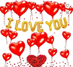 Gold I Love You Balloons and Red Heart Balloons Valentines Decorations Love Heart Balloons for for Valentines Day Bridal Shower Wedding Romantic Special Night Party Supplies Decorations