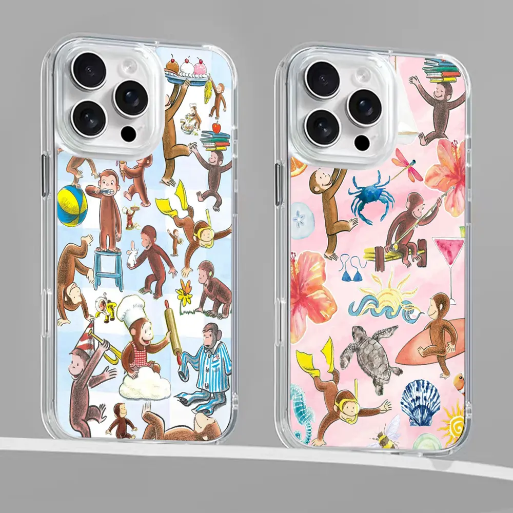 Magnetic for iPhone 17/16/15/14/13/12/11 Xs Pro Max Plus AIR Case, Curious George Case Compatible with MagSafe, for Samsung S22/S23/S24/S25/PLUS/ULTRA/FE phone casing Transparent shockproof protective case Shell Protection Cover Protector