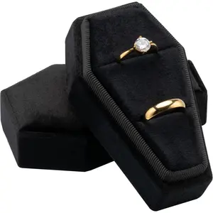 P-SBB030  Velvet Coffin Ring Box Case Holder for Gothic Wedding Ceremony,Gothic Jewelry Organizer Decorations (Black)