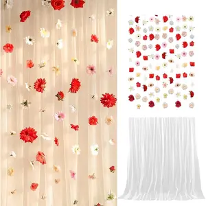 12 count 65.6ft Wedding Flower Garlands Spring Bridal  Floral Backdrop 10ft Sheer Tulle Backdrop Fairy Flower Garlands  Floral Decoration Photo Prop for Anniversary Proposal