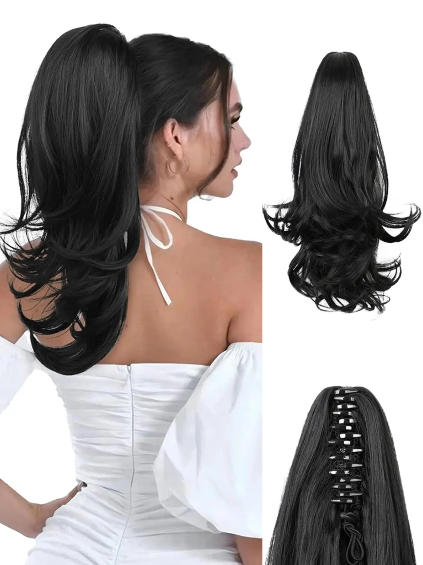 Ponytail Extension 16 inch Long Curly Ponytail Clip in Claw Hair Extension Synthetic Hair Extensions Natural Looking Synthetic Hairpiece for Women Wavy Hairpieces
