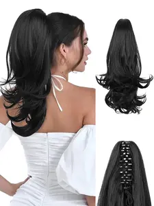 Ponytail Extension 16 inch Long Curly Ponytail Clip in Claw Hair Extension Natural Looking Synthetic Hairpiece for Women Wavy Hairpieces