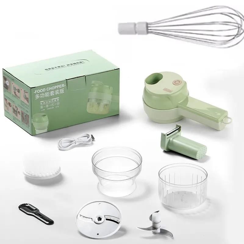 5-in-1 Portable Wireless Rechargeable Vegetable Food Chopper - Baby Food Maker, Mini Blender, Garlic Mincer Tool, Grape Cutter, 1200mAh Battery, Feeder, Waterproof Design, Scraper, Cleaning Brush, Egg & Cream Whisk for Garlic, Chili, Meat, Multifunctional