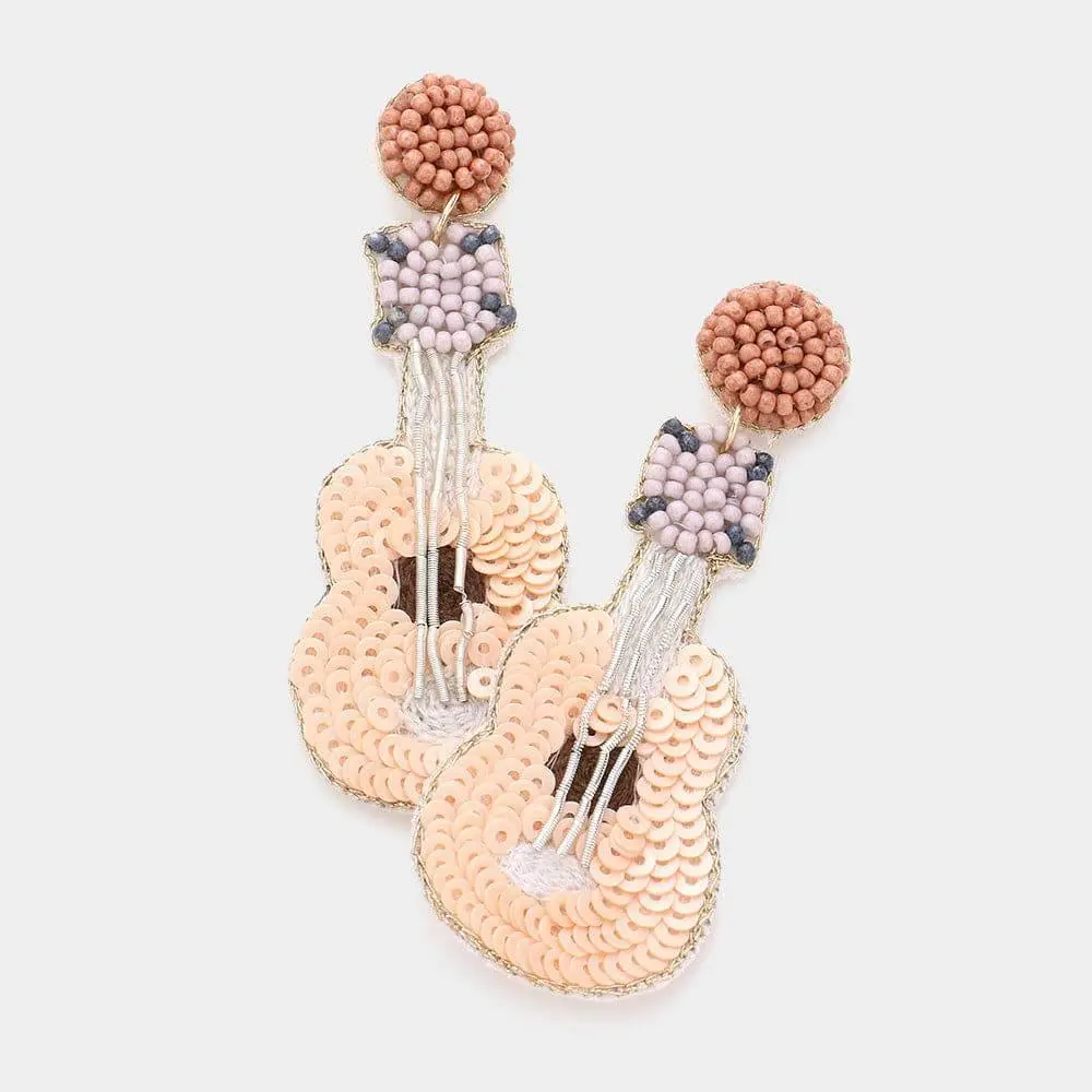 Guitar Seed Bead & Sequin Felt Back Earrings