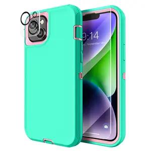 MXX Heavy Duty Case for iPhone 14 Plus, with Tempered Glass Screen Protector,Camera Lens Protector 3-Layer Full Body Protection Cover Shockproof DustProof, for 6. 7 inch 2022