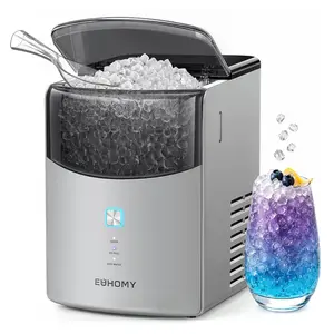 Euhomy Countertop Nugget Ice Maker | 35Lbs Daily Pebble Ice Ready In 5 Mins！Dual Pump Self-Clean Crushed Ice Machine With Basket Scoop & Cleaning Packs Grey