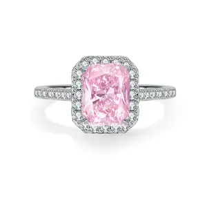 【D3】Colorful Square Cubic Zirconia Ring | 7x9mm Halo Design with White Zirconia | Purple/Pink/Pariba Blue Options