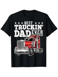 Best Truckin Dad Ever Big Rig Trucker Father'S Day Gift Men T-Shirt Vintage semi-truck design For Men And Women Casual Cotton Menswear Graphic Tee Top Womenswear Streetwear Crewneck Tshirt