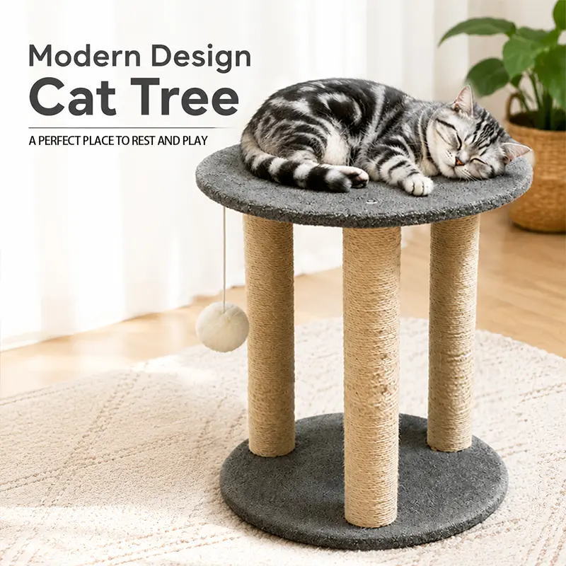 Cat Scratching Post 3 Scratcher Posts Carpeted Scratch Pad Base Perch Indoor Cat Furniture Scratching Deterrent Gray