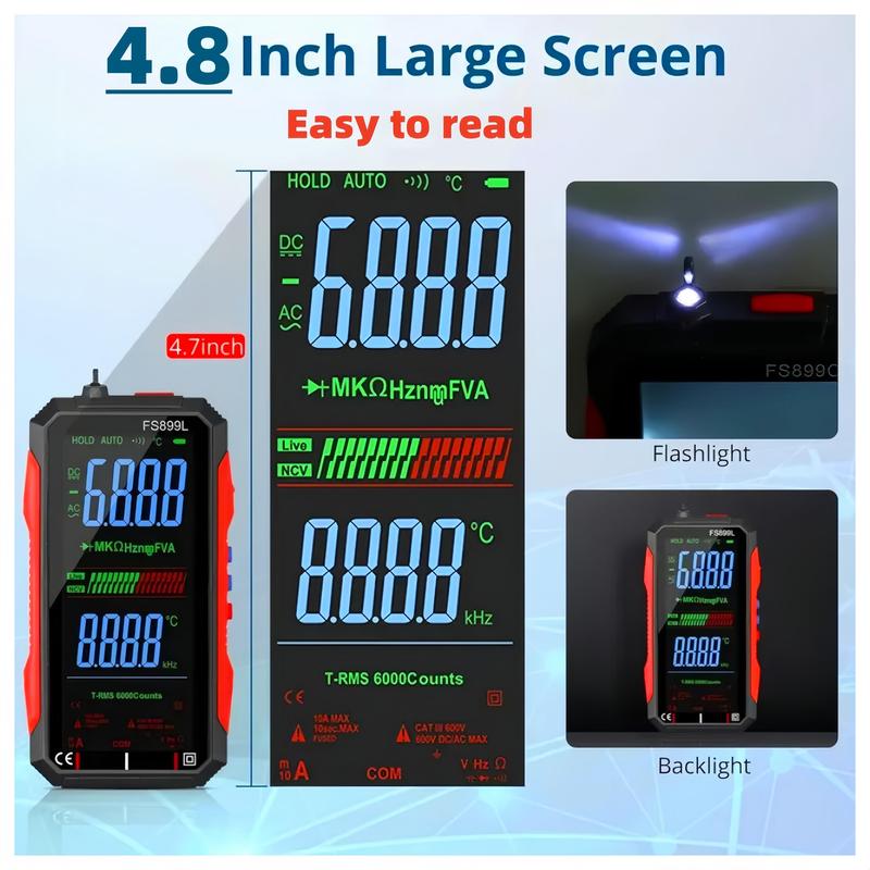 ADESKE 6000 Counts Smart Digital Multimeter – USB Rechargeable, Large Backlit Screen for Voltage/Resistance/Temp, NCV Non-Contact Detection, DIY Electrician Tool Kit – Portable & Professional