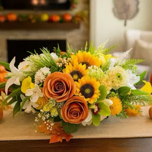 Sunflower & Terracotta Rose Artificial Floral Centerpiece for Summer Wedding or Home Decor - Artificial Table Centerpiece