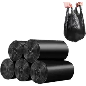 100 Count 4 Gallon Small Black Trash Bags, Durable PE Material, Handles, Breakpoints, 46x60cm