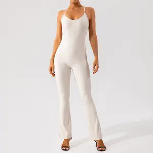 New Style One-Piece Bodysuit with Beautiful Back, High Elasticity, Adjustable One-Piece Flared Pants, Sports Yoga Outfit Set