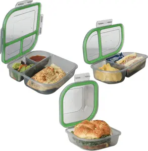 MyGo Container Assorted Size To-Go Food Containers, Pack Of 3, Reusable, Microwave Safe, Smoke/Green, NSF Certified, Smoke/Green