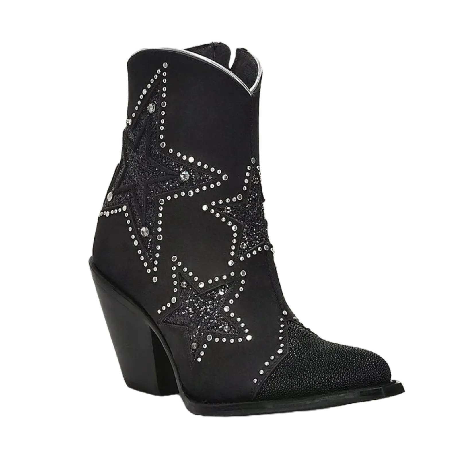 Cuadra Ladies Stingray Zipper & Studs Black Round Toe Booties CU760