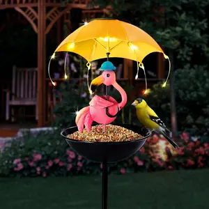 JNOEC Solar Flamingo Frog Bird Feeder with LED Lights IP65 Waterproof Garden Decor for Wildbirds Cardinals & Hummingbirds Outdoor Path Yard Decoration Gifts for Mom Grandma